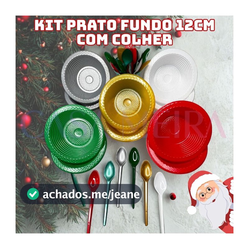 Prato Descartável Fundo Cumbuca 12cm 50 Unidades + 50 Colheres Petiscos Festa Bolo Salgadinho Doces Natal Ano Novo