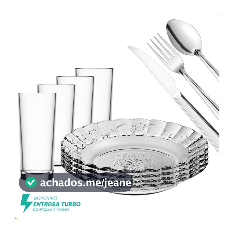 Aparelho de Jantar 20 Peças - Conjunto de Pratos, Copos, Talheres Inox - Mesa Posta Elegante