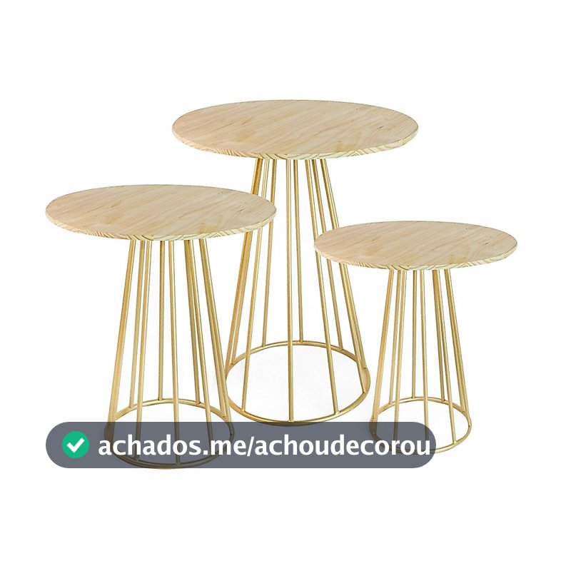 Kit 3 Mesas Redonda Cone Cilindro Ripado Ferro Para Pegue e Monte Aniversário Casamento Desmontável