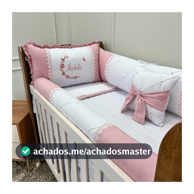 Kit Berço Paris Rosé Sem Mosquiteiro Sem Saia Personalizado Baby Mania