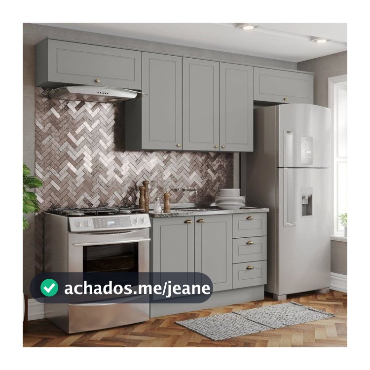 Cozinha Compacta 4 Peças 100% MDF com 2 Aéreos Basculantes  Americana Cinza Cinza