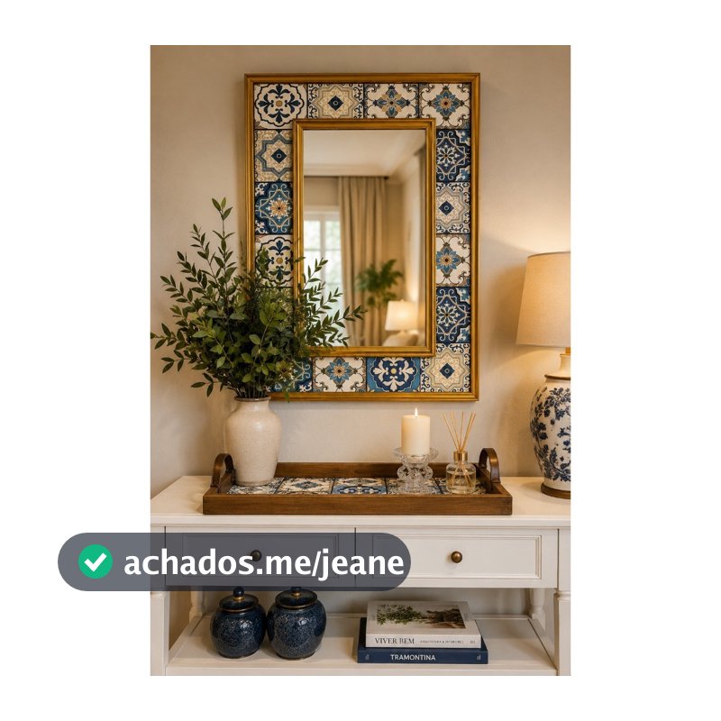 Espelho Decorativo Moldura Madeira Estilo Colonial Português Barroco Rústico 65x47cm Friso Dourado