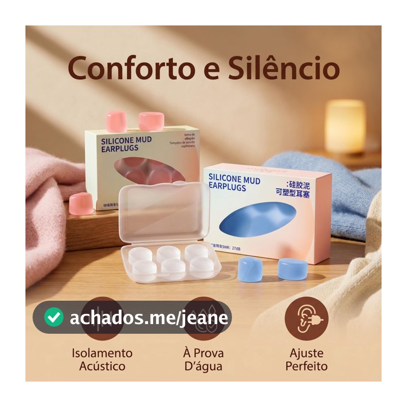 Tampões Anti-Ruído Silicone Rosa Azul Branco Uso Diário Fácil
