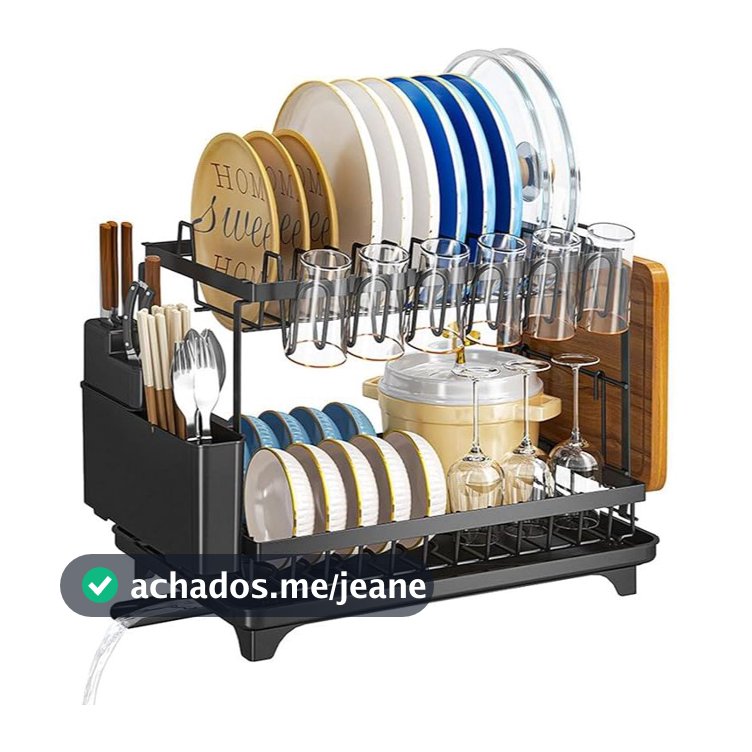 Escorredor de Louças Rack Aço Carbono Organizador Preto, 11 Pratos