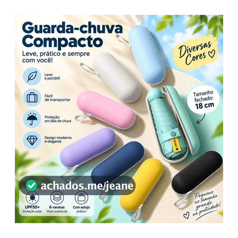 Mini Guarda-Chuva Compacto Dobrável com Estojo 6 Varetas Leve Portátil 18cm para Bolsa e Viagem