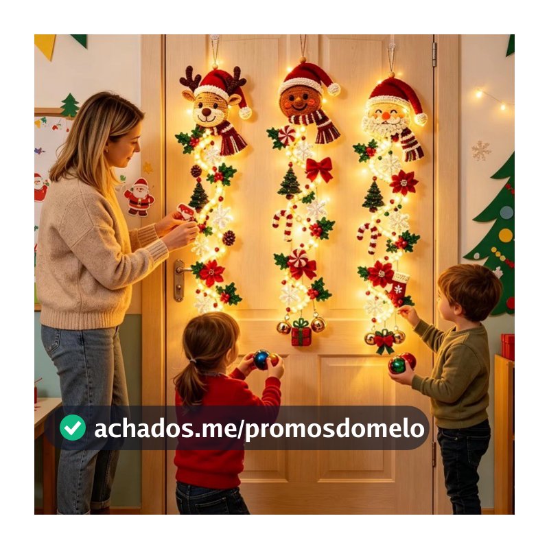 Cabide De Porta De Natal Brilhante LED Feito À Mão Em Crochê Santa Xmas Tree Bell Ornament Decoração Iluminada Feriado P
