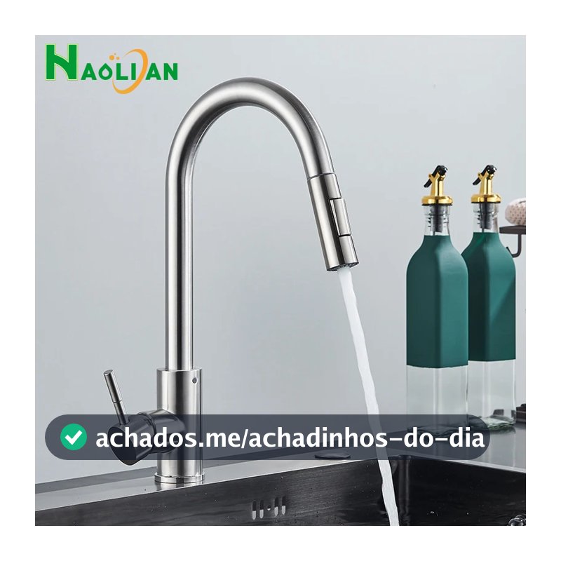Torneira Para Cozinha Gourmet Misturador Monocomando Em Aço Inox Escovado