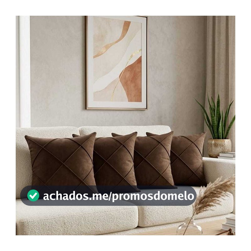 Kit 4 Capas de Almofadas Drapeadas Suede 45x45cm Decorativas Sala Sofá Quarto Toque Macio Aveludado