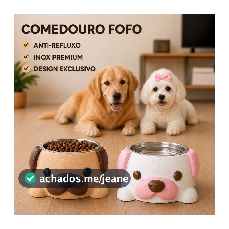 Comedouro Pet Elevado Anti Refluxo Inox Premium Tigela Cachorro e Gato 300ml Ergonômico Fofinho Design Exclusivo