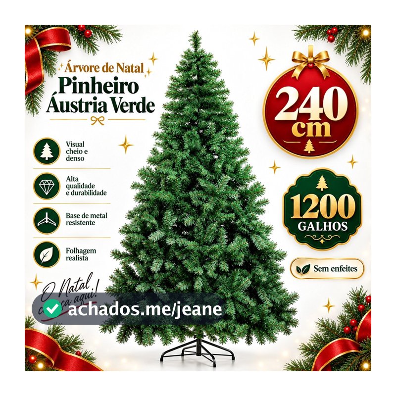 Árvore De Natal Austria 2,40 Metros 1200 Galhos Cheia Pinheiro Realista Luxo Decorativo Cor Verde