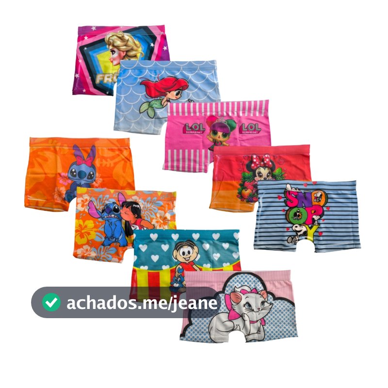 Kit Cueca Box Feminina Calcinha Shortinho Sublimada Juvenil Personagem Menina