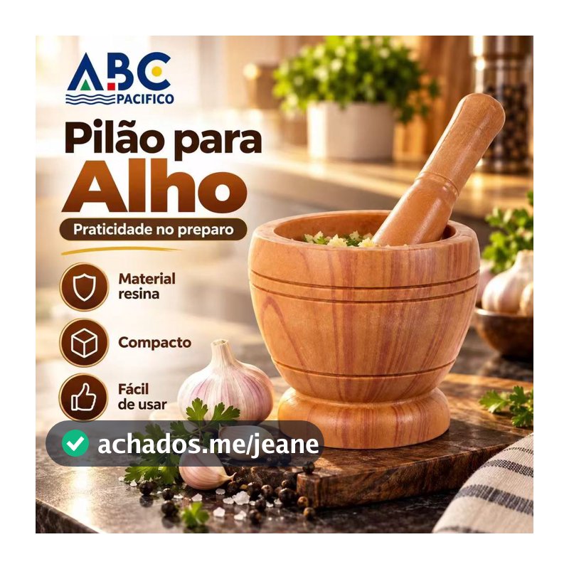 🔥Pilão p Alho Plástico Acabamento Tipo Madeira com Socador Triturador Manual para Temperos Cozinha Resistente e Durável