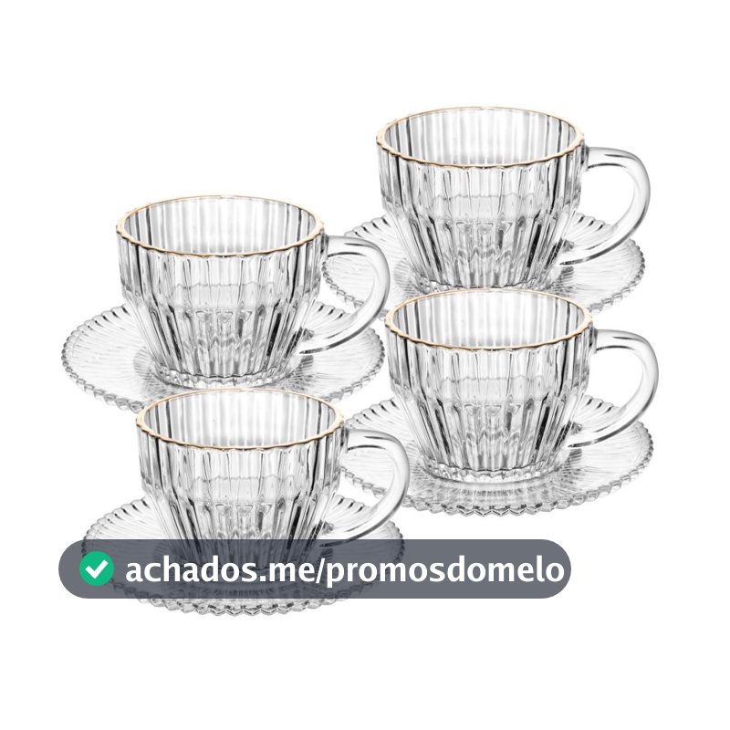 Kit 4 Xícaras de Chá Wolff Imperatriz Cristal com Fio de Ouro Mesa Posta