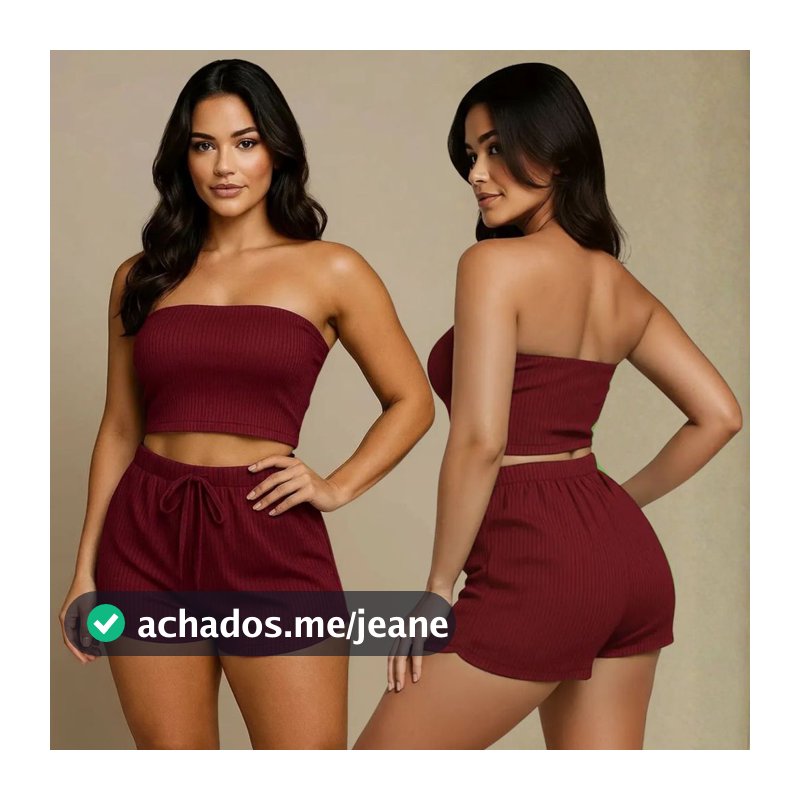Conjunto Feminino Verão Cropped e Short Canelado Top e Shorts Feninino Paty Femenino Duas Peças Tamanho 36 ao 58