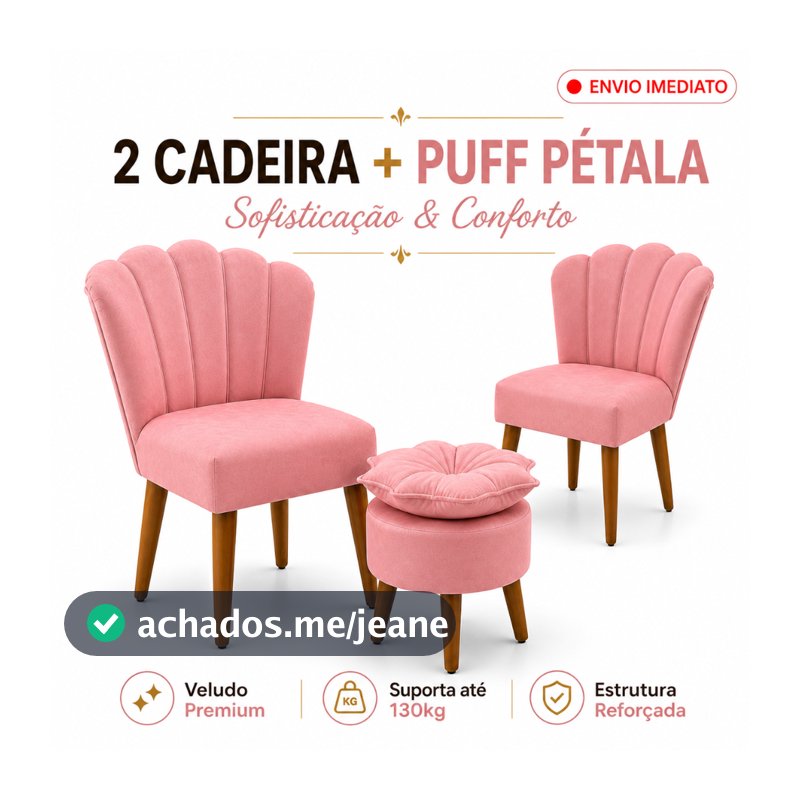 Kit 2 Cadeiras Puff Pétala Penteadeira de Quarto Manicure Clínica Estética Espaço de Beleza