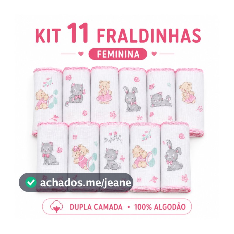 Kit 11 Fraldinhas de Boca Bebê Estampadas 35x35cm Dupla Camada Maternidade Enxoval Luxo