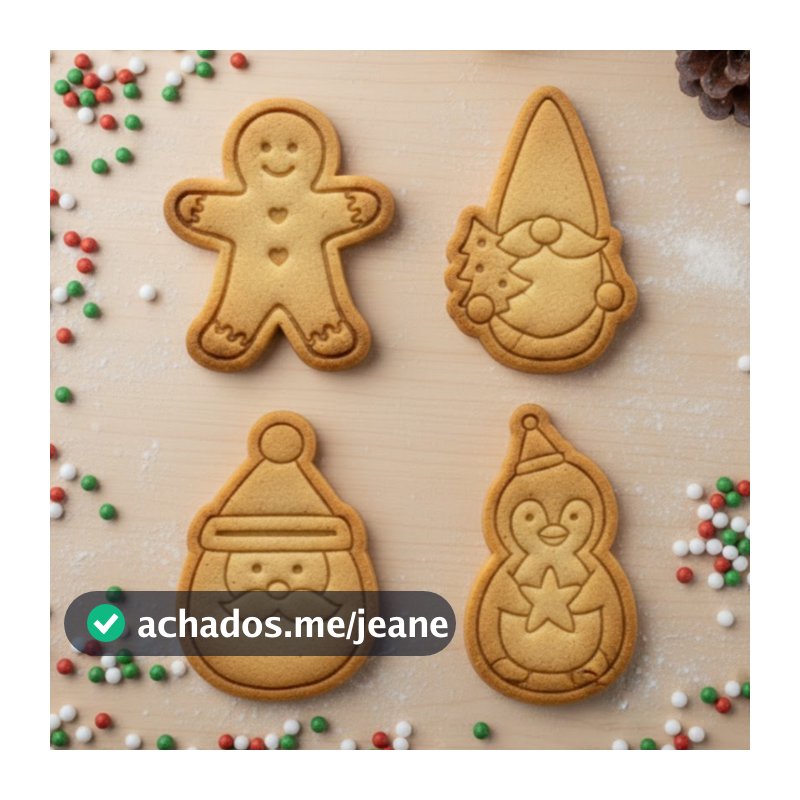 Cortador de Biscoito / Cookies / Massinha/ Biscuit Carimbo Natal Duende, Boneco de Neve, Papai Noel e Boneco de Gengibre