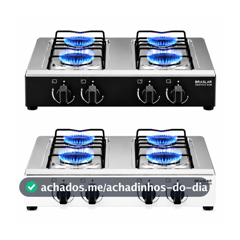 Fogão Cooktop de Mesa Portátil 4 Bocas a Gás Asiático Braslar Inox Preto ou Branco