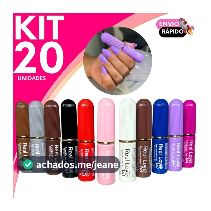 Kit Esmalte em Gel Real Love Linha 3em1 - Base, Cor e Top Coat no Mesmo Frasco