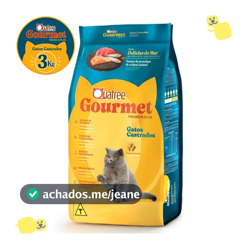 Ração Quatree Gourmet Ração Quatree Gatos Castrados Delícias do Mar 3kg Ração Gato Castrado