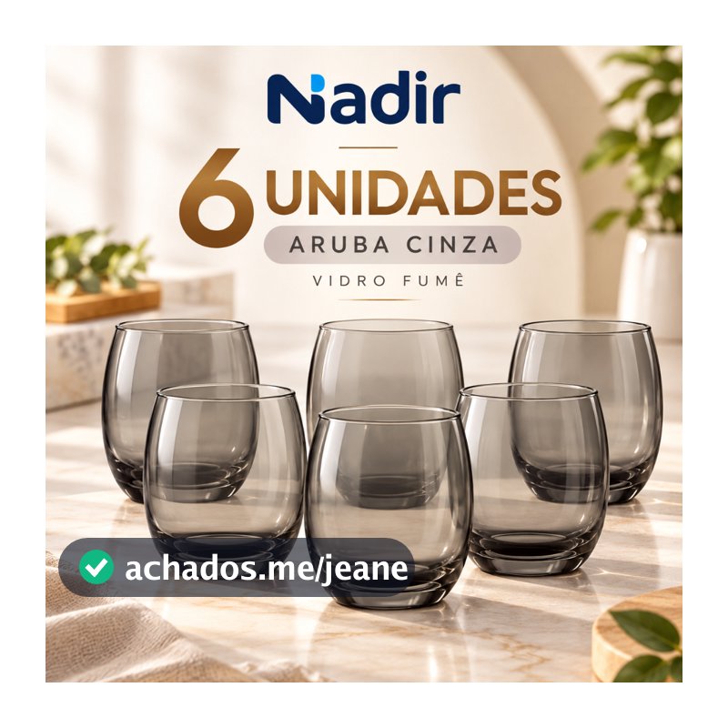 Kit 6 Copos Nadir Aruba 465ml Vidro Cinza Fumê
