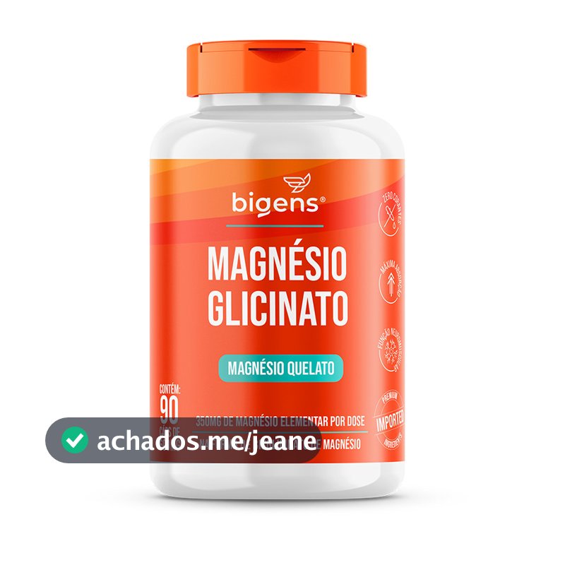Magnésio Glicinato, Quelato, 350mg de magnésio elementar, 90 Cápsulas, Bigens