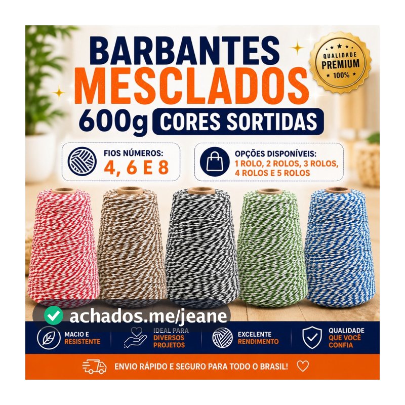 Barbantes Mesclados 600g Fios N° 4, 6 e 8 - Kits disponíveis - Cores Sortidas - Para Crochê e Artesanato