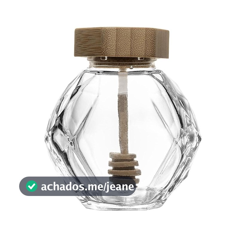 Meleira de Vidro com Pegador e Tampa de Bambu 200ml Wolff Pote para Mel Mesa Posta Café da Manha e Cozinha Qualidade Uso