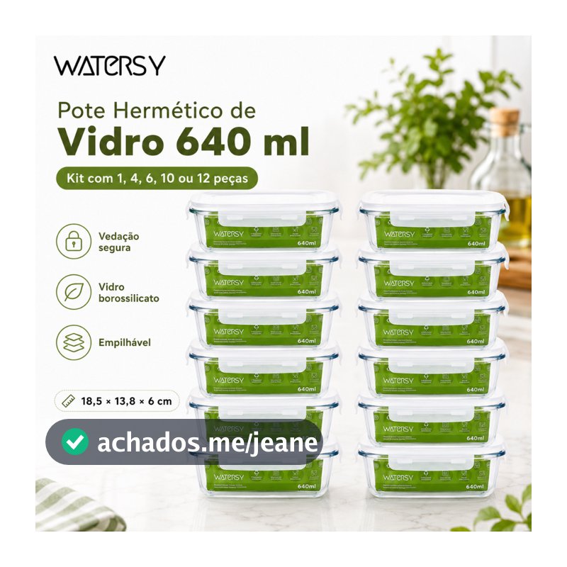 Watersy 12 Kit Pote Hermético de Vidro 640ml com Borossilicato Kit com 1 4 6 10 ou 12