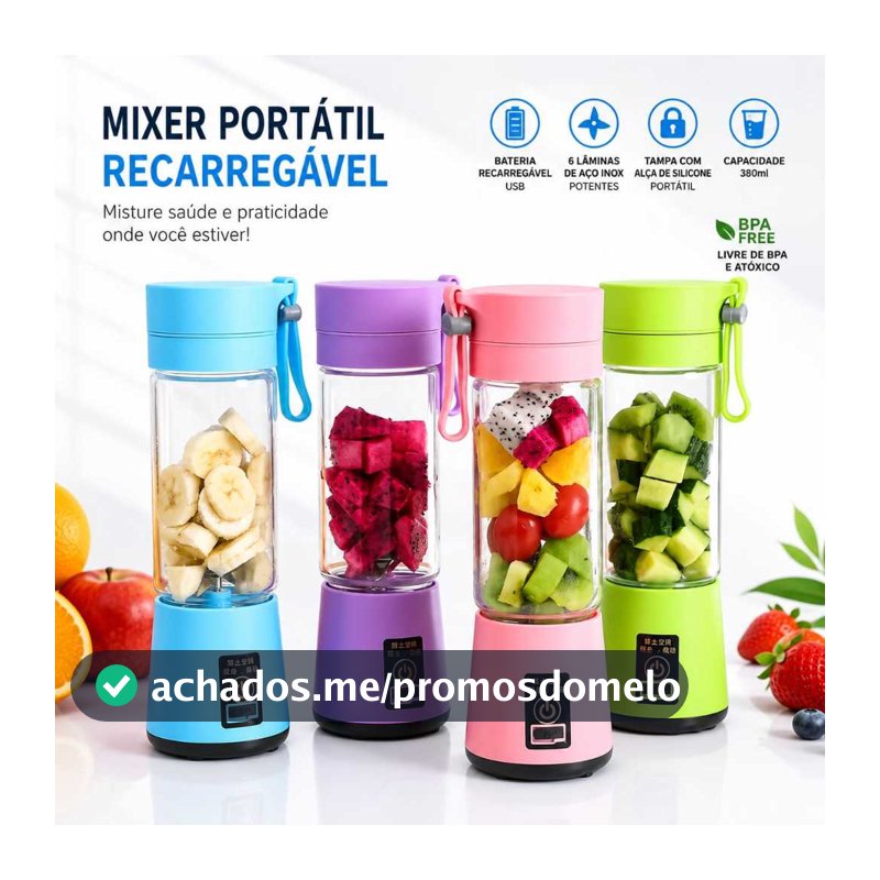 Mini Liquidificador Portátil Usb Juice Cap Take Shake 6 Lâminas Recarregavel