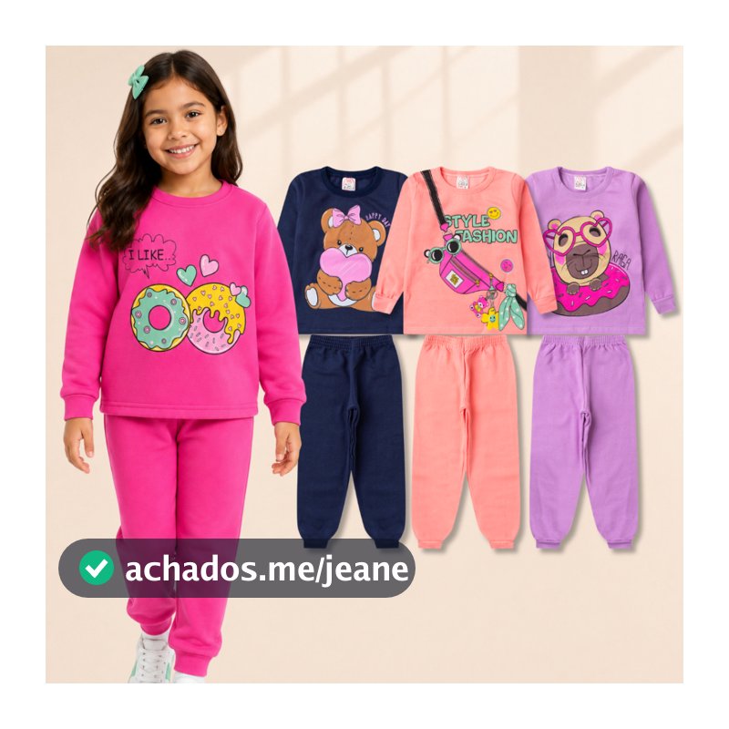 Kit Sortido 6 Peças 3 Casacos Moletom Careca + 3 Calças Infantil Feminino/Menina 3 Conjuntos 1 ao 14