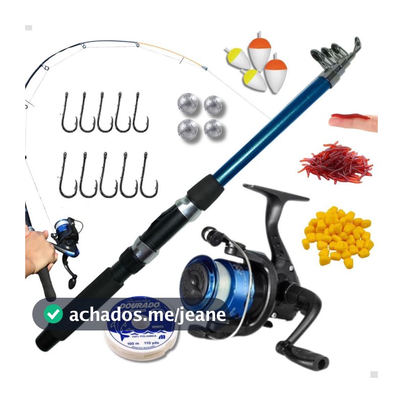 Kit De Pesca Completo 1 Vara Telescópica + 1 Molinete Com Linha - Acessórios Iscas, Anzóis, Chumbada