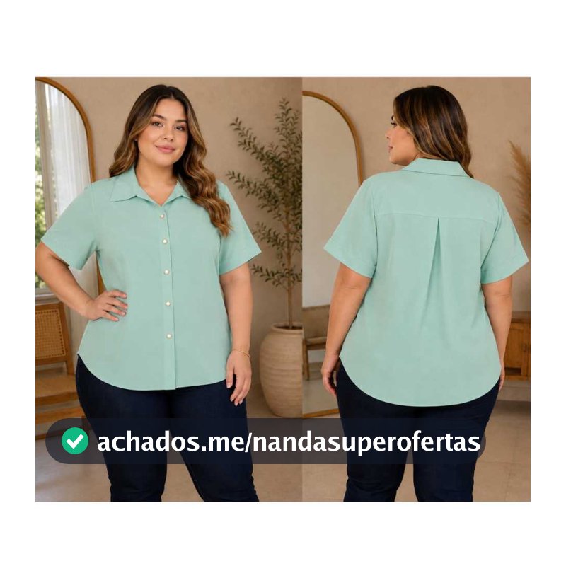 Camisa Feminina Plus Size Social Casual Lisa Listrada Manga Curta Crepinho Botões GG ao G3