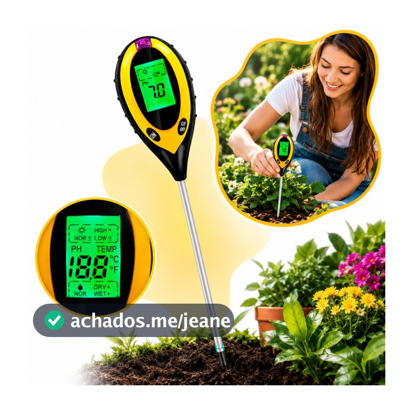 Medidor Digital de pH do Solo 4 em 1 Umidade Temperatura Luminosidade Testador Terra Jardim Plantas
