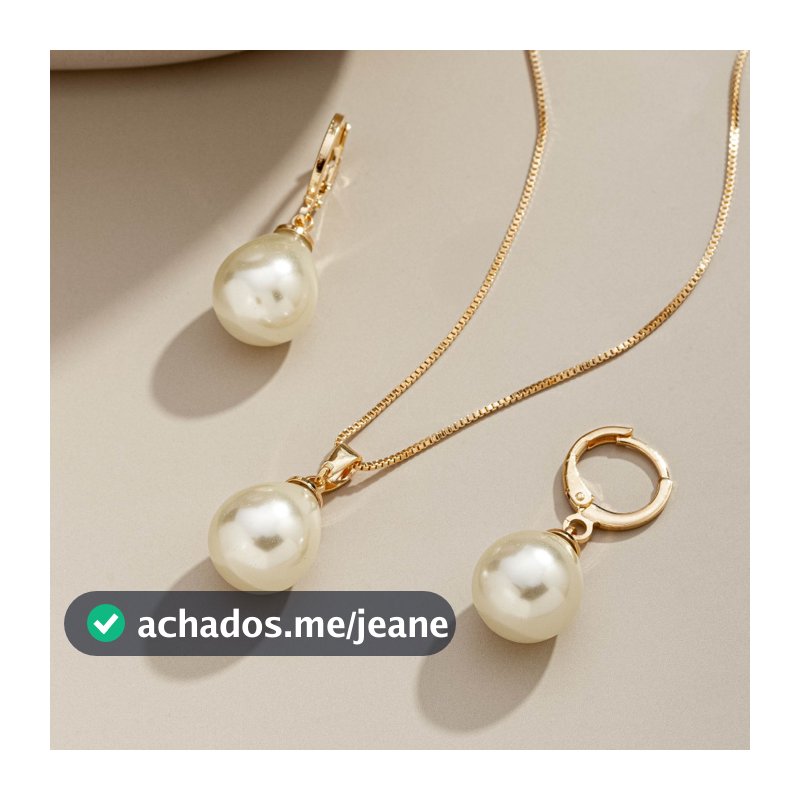 Conjunto Brinco e Colar Gota Pérola Banhado Ouro 18K