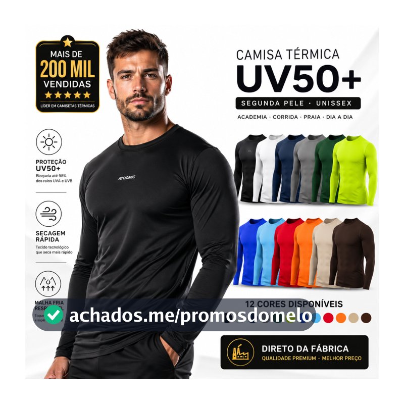 Camisa Térmica Proteção Uv 50+ Segunda Pele Camiseta  Malha Fria Unissex Academia Manga Longa Lisa