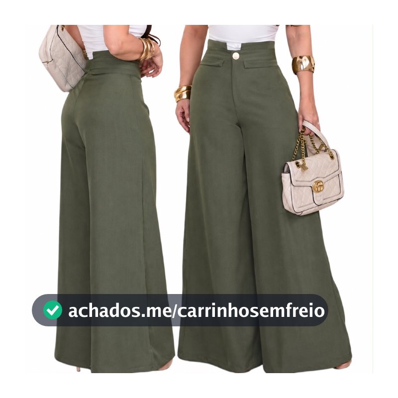 Calça Pantalona Moda Feminina Cintura Alta com Botão e Ziper Frontal Vista-se Com Elegância e Conforto