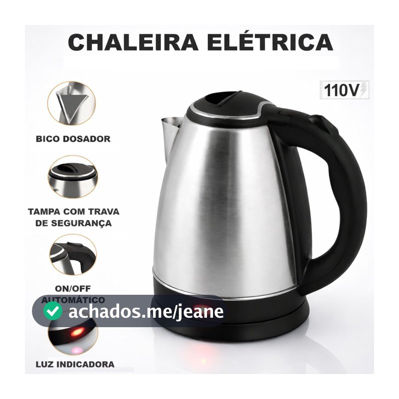 Chaleira Eletrica Inox 1.8L 127V 1000W Desligamento Automatico Base 360 Ideal Cafe Cha Ferve Água