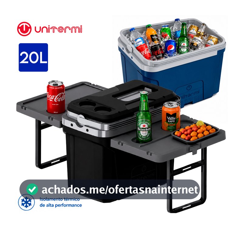 Caixa Termica 20L Unitermi Jurerê 2 Mesas Lateral Multifuncional Dobrável Cooler Portatil Porta Copo