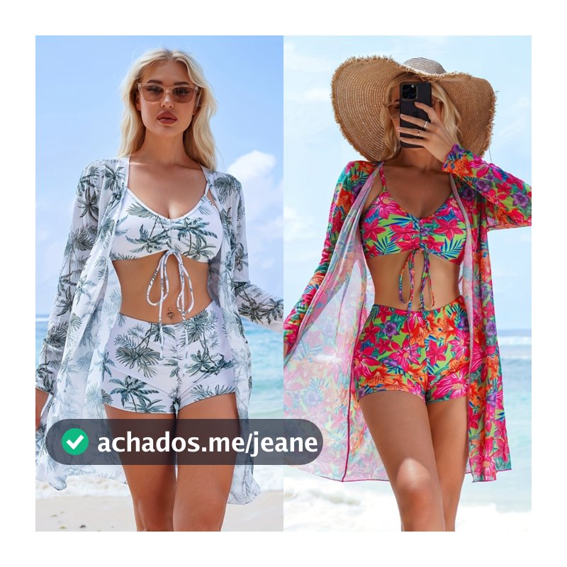 Maiô Biquíni Sexy Com Três Peças Cordão Com Saida Conjuntos Bikini De Praia Kimono