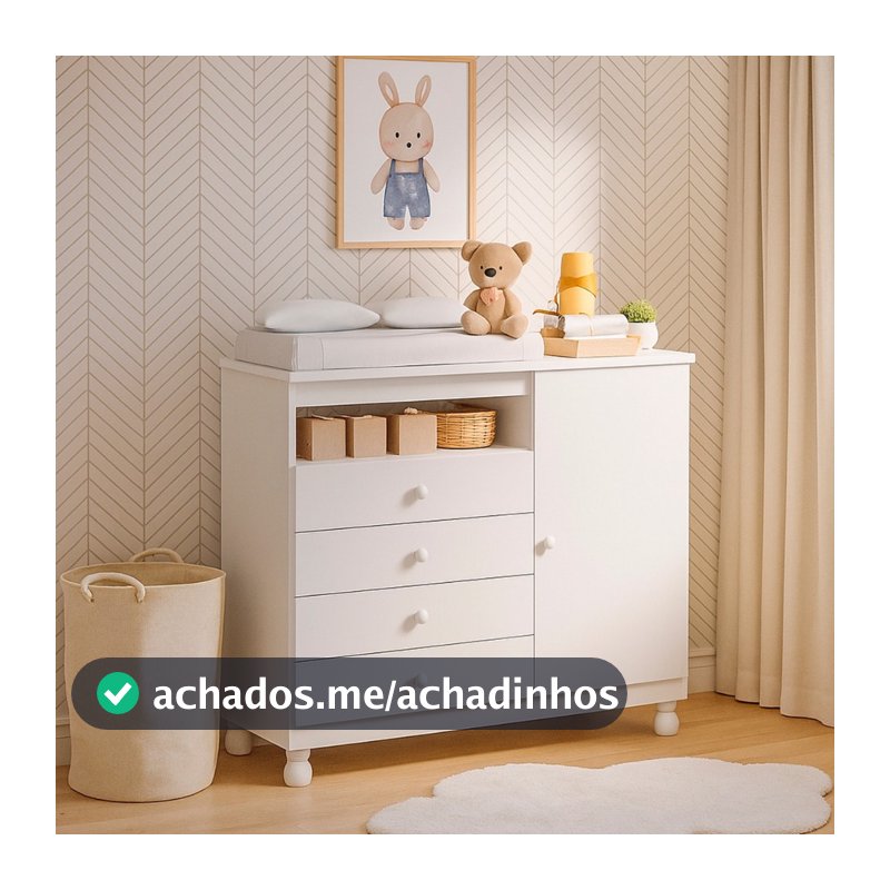 Cômoda Infantil 4 Gavetas com Porta Com Trocador a Corrediça Telescópica Pés Reguláveis