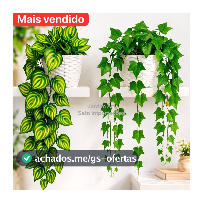 Arranjo Completo 1 Vaso Vime Trançado BRANCO + 1 Pendente Planta Pendurada Hera Ivy Verde PT11BRANCO