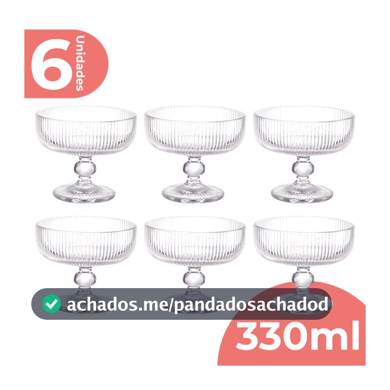 Jogo 6 Taça Sobremesa Vidro Sorvete Açai 330ml Canelado Luxo