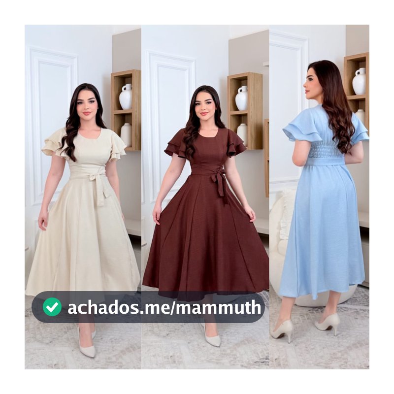 Vestido  feminino mídi luxo  Elegante feminino manga babado    moda Evangélica.