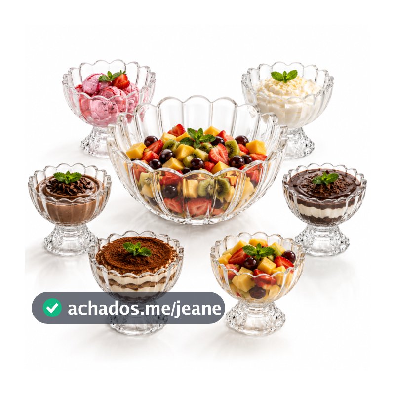7 Peças Bowl com 6 Taças Wolff de Vidro Para Sobremesa
