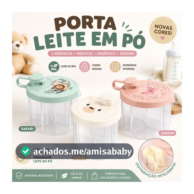 Porta Leite em Pó Bebê Plasútil Dosador 3 Compartimentos BPA Free Ursinho Porta Fórmula Infantil