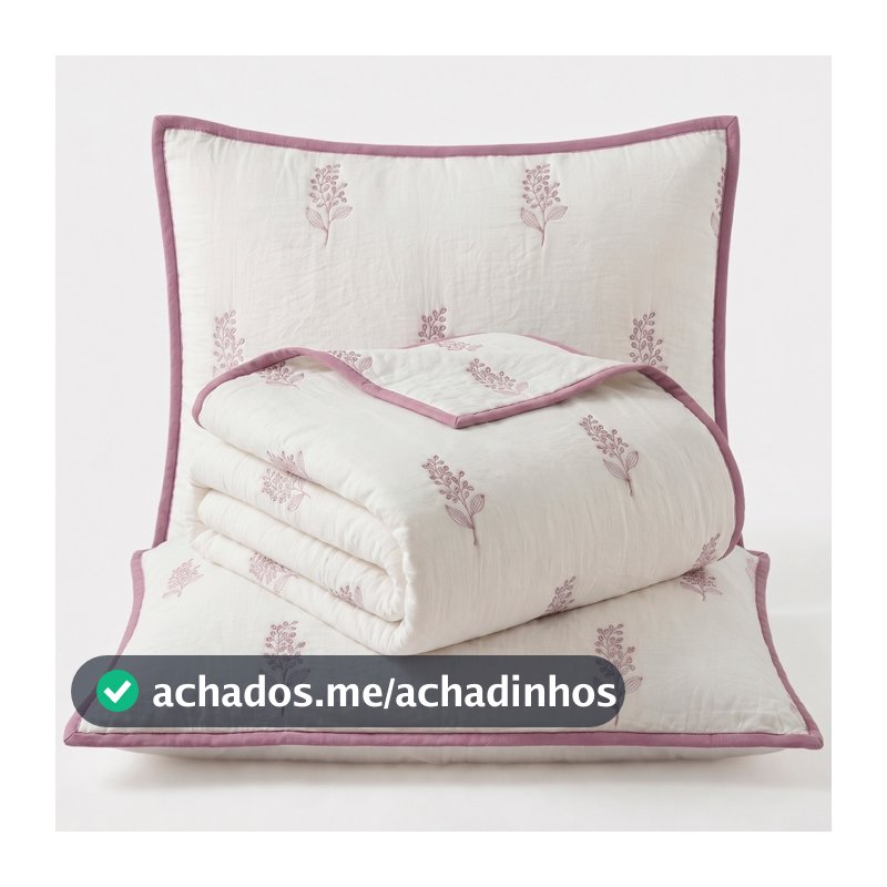 Kit Colcha Bordado Localizado Dupla Face Percal 300 Fios Charme 03 pecas