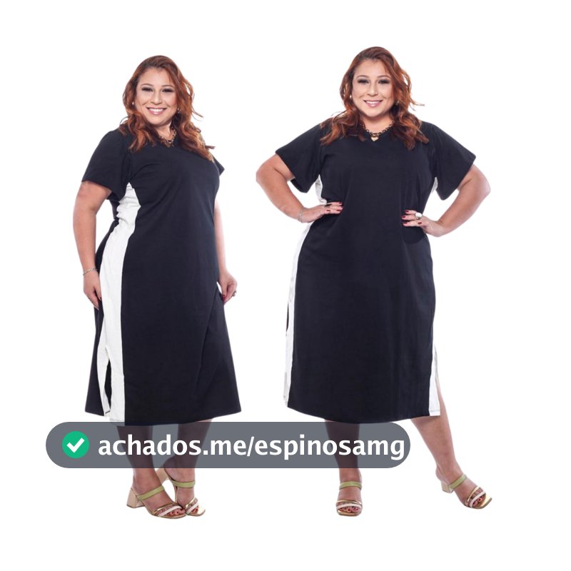 Vestido Mídi Plus Size com Fenda Lateral de Algodão e Manga ] Moda Casual Evangelico Mais Vendidos