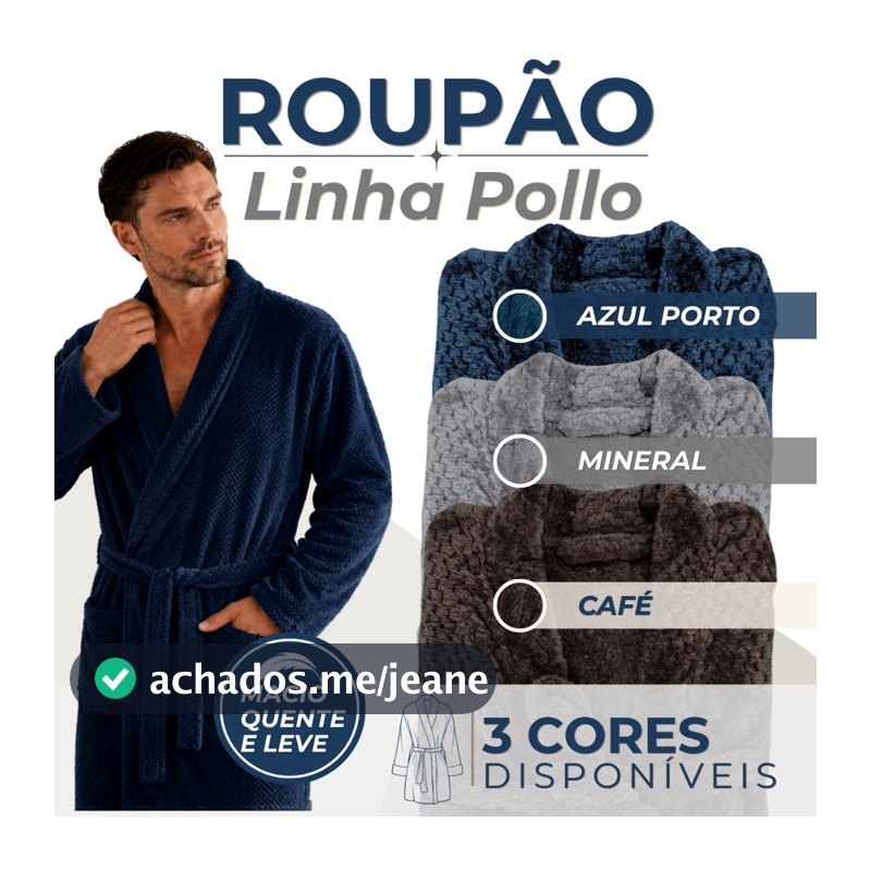 Roupão Pollo Microfibra Extra Macio Toque Suave Masculino 100% Poliéster Banho Appel
