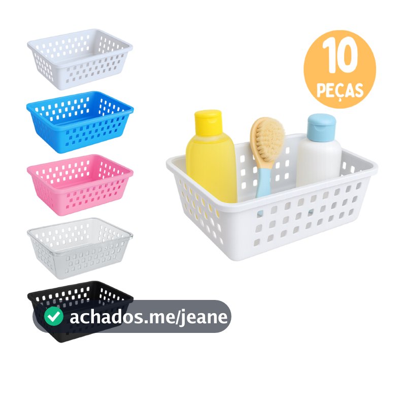 Cesto Organizador Kit até 10 Cestas 16x12x6Cm Pequeno Branco Transparente Rosa Azul Preto